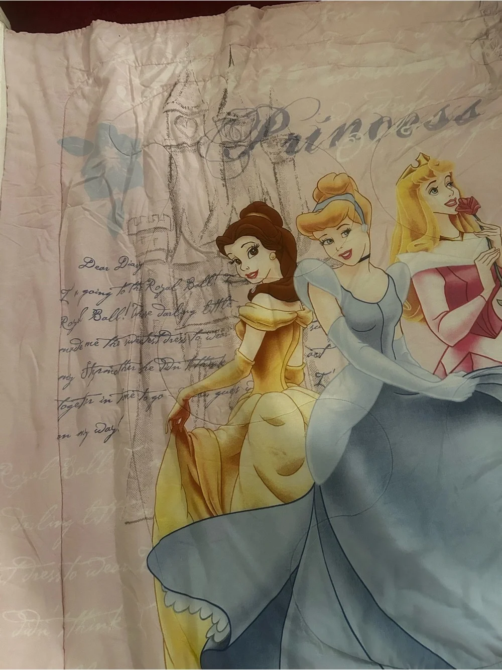 Disney Princess Bedding Cover with Blue, Pink & Yellow Dresses and two pillow